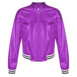 Kids Girls Shiny Baseball Jacket Bolero Disco Blazer