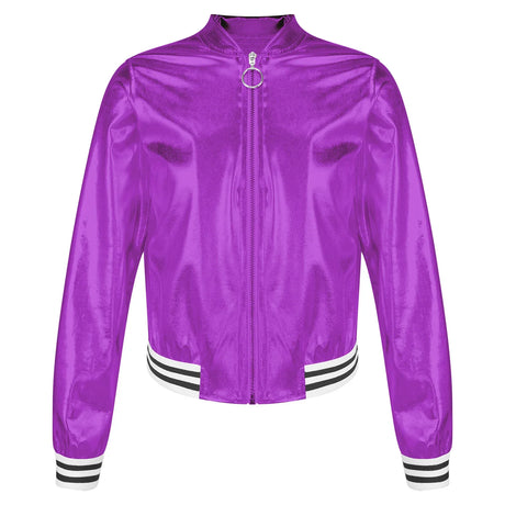 Kids Girls Shiny Baseball Jacket Bolero Disco Blazer