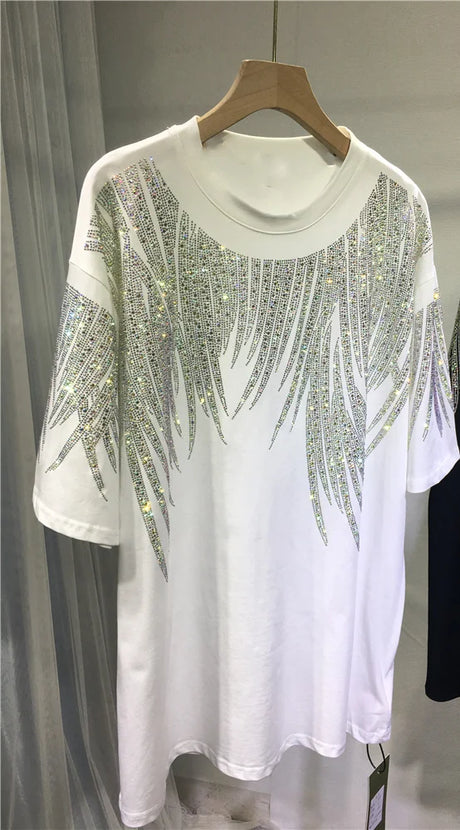 Tops Rhinestone Graphic T-Shirts Luxury Size Tunic