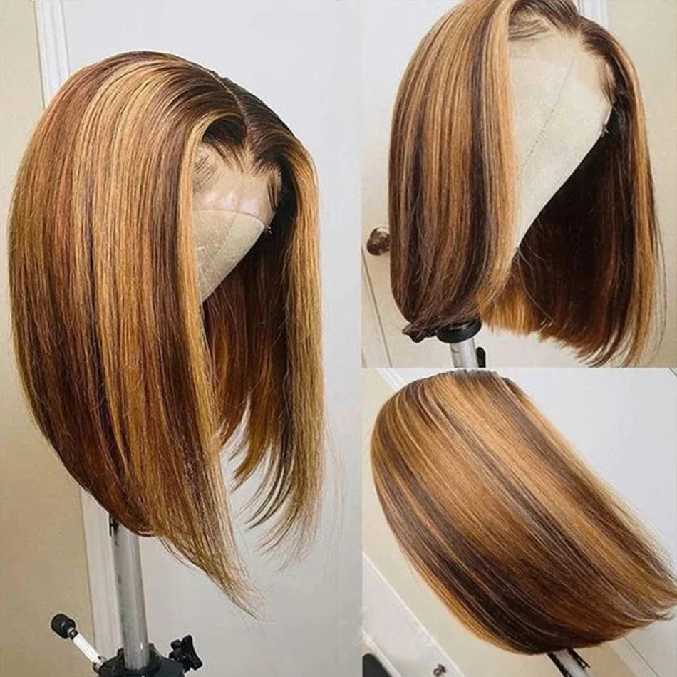 Highlight Wig Human Hair Bob Wig Straight Lace