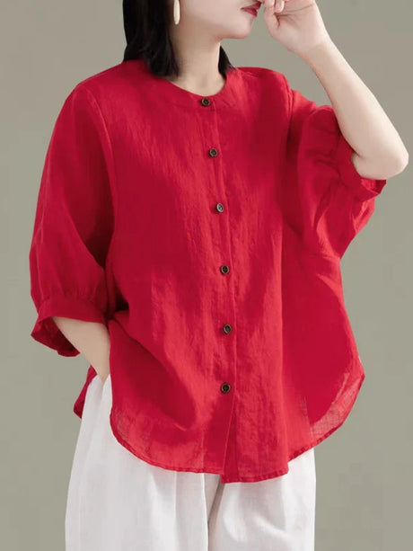 Cotton Linen Blouses Female Long Sleeve Shirts Autumn