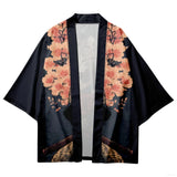 Japanese Sakura Cat Samurai Print Kimono Streetwear Men