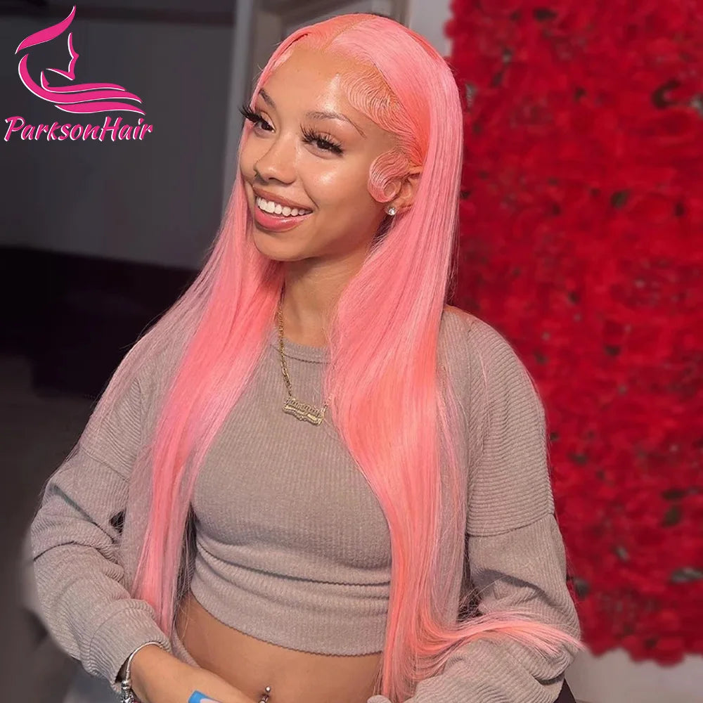 Pink 13X6 Transparent Lace Front Wig Straight Wigs