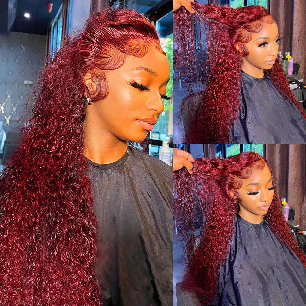 Burgundy Human Hair Lace Frontal Wigs Colored