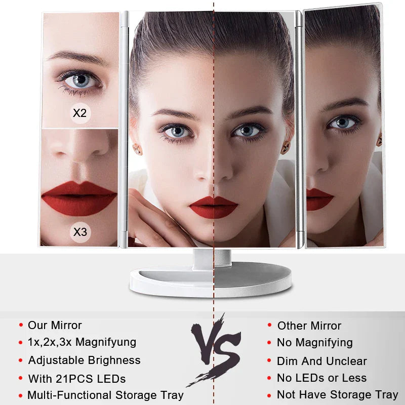 Led Light Vanity Mirror Magnifying Cosmetic Folding