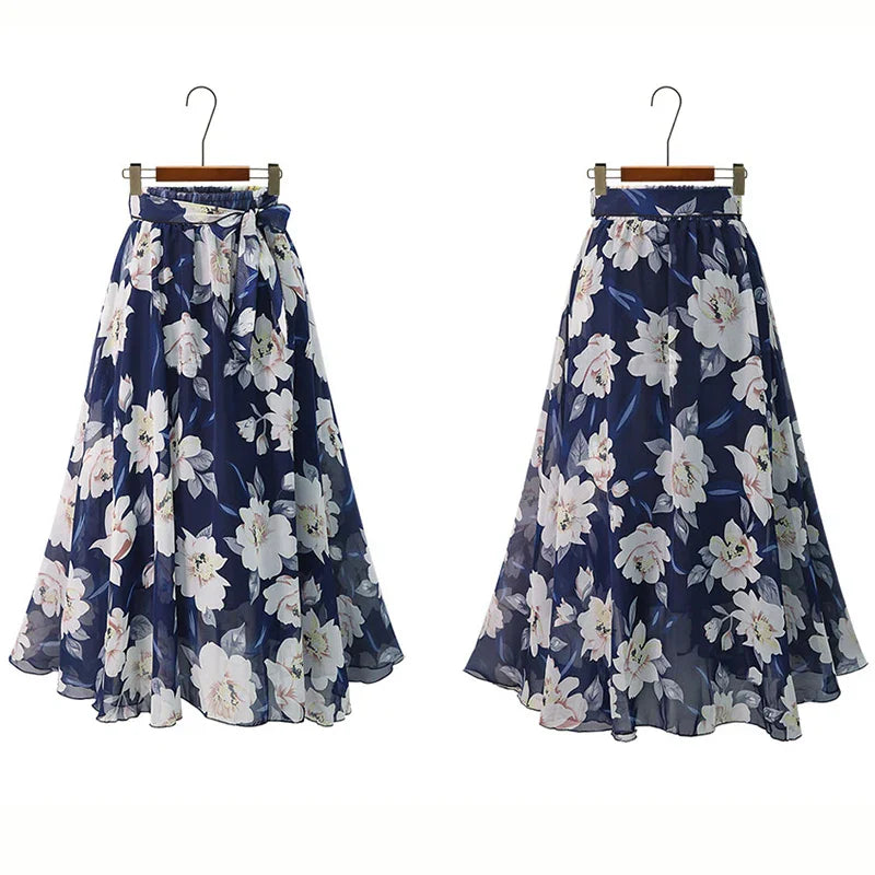 Print Floral Skirt Women Summer Loose Elastic High