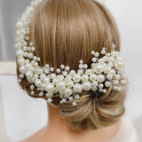 Fashion Bride Pearls Wedding Headband Silver Bridal Hairpiece