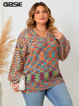 Gibsie Lantern Sleeve V Neck Rainbow Sweater Women