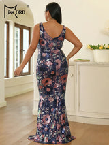 Missord Blue Floral Sequin Wedding Party Dress Elegant