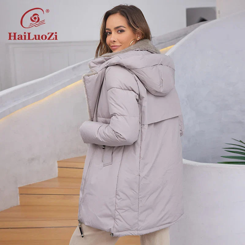 Hailuozi New Women' Jacket Short Warm Hooded