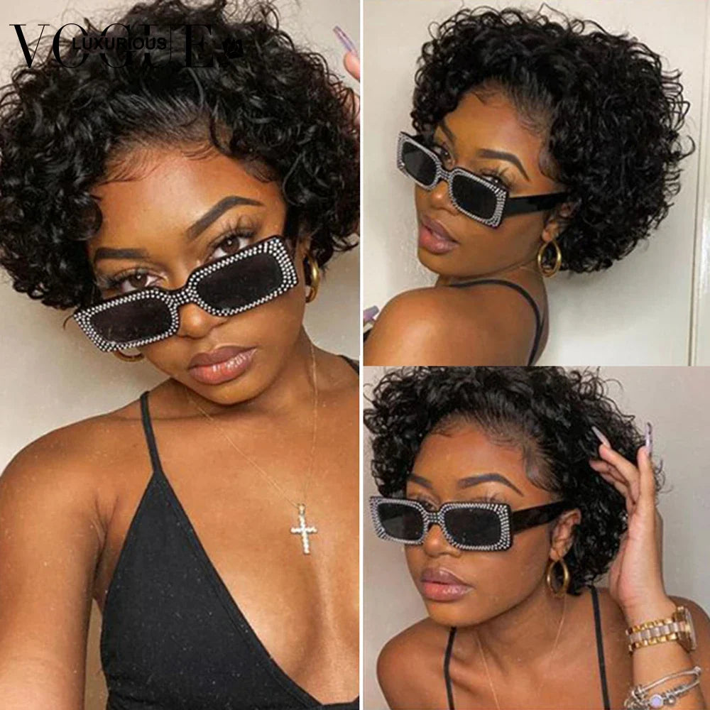 Deep Curly Pixie Cut Lace Front Brazilian Human