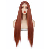 Peach Long Straight Red Pink Natural Hairline Wig