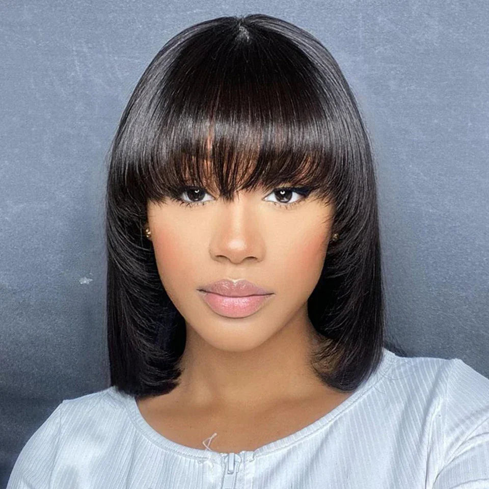 Debut Straight Bob Human Hair Wigs With Bangs