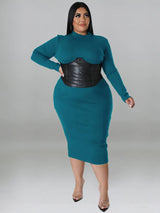 Zipper Dress Tight Ladies Mid Length Leather Woman