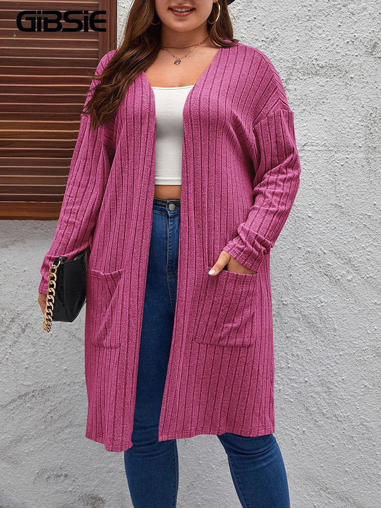 Gibsie Plus Solid Rib Knit Open Front Cardigans