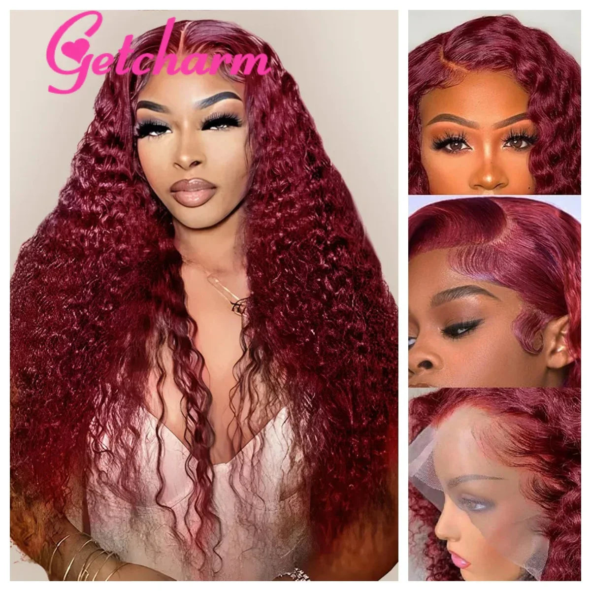 Weargo J Burgundy Curly Lace Wigs Human Hair