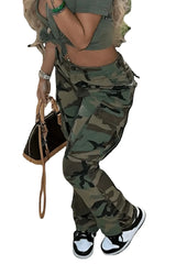 Perl High Waist Camouflage Cargo Pants For Women