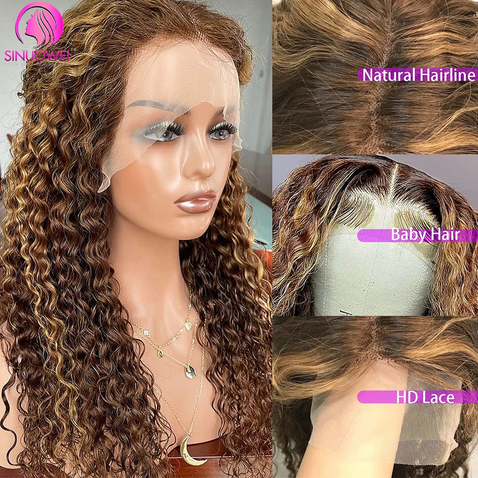 Highlight Wig Human Hair 13X6 Water Wave Honey