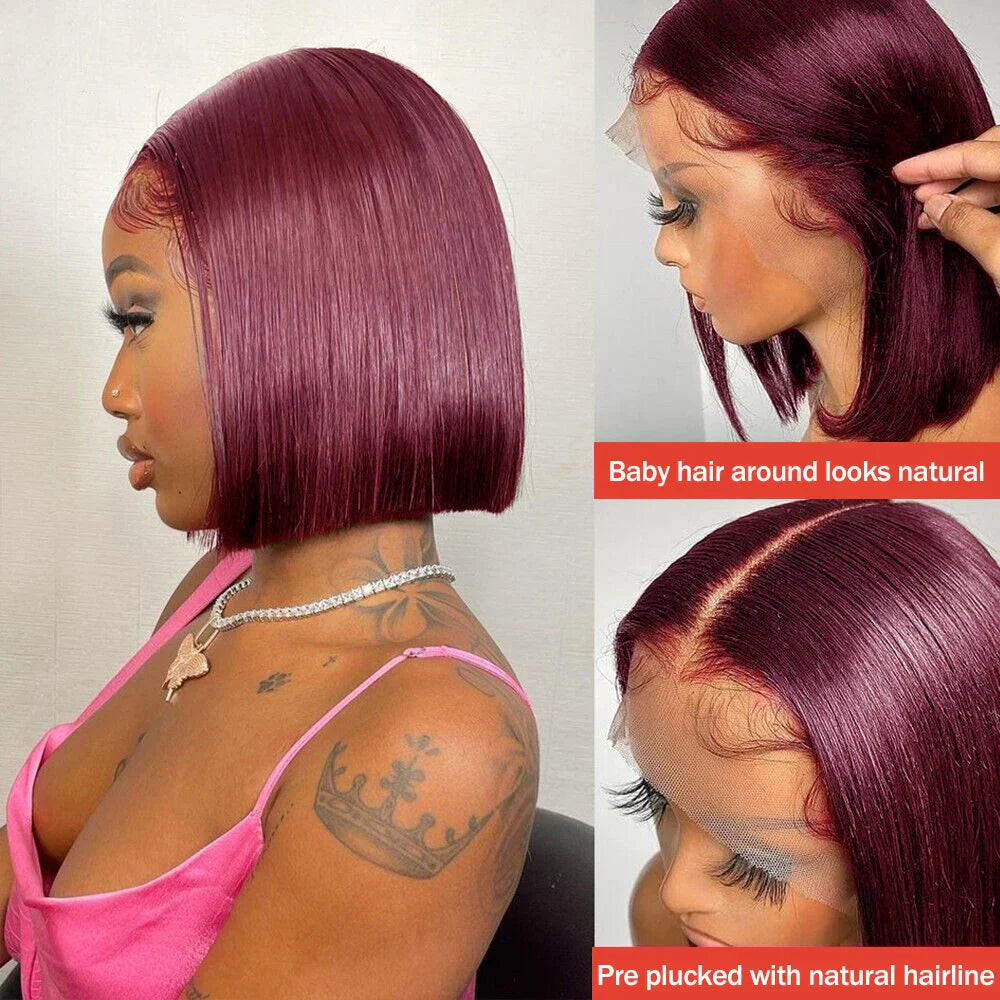 Lace Burgundy Short Bob Wig Human Hair