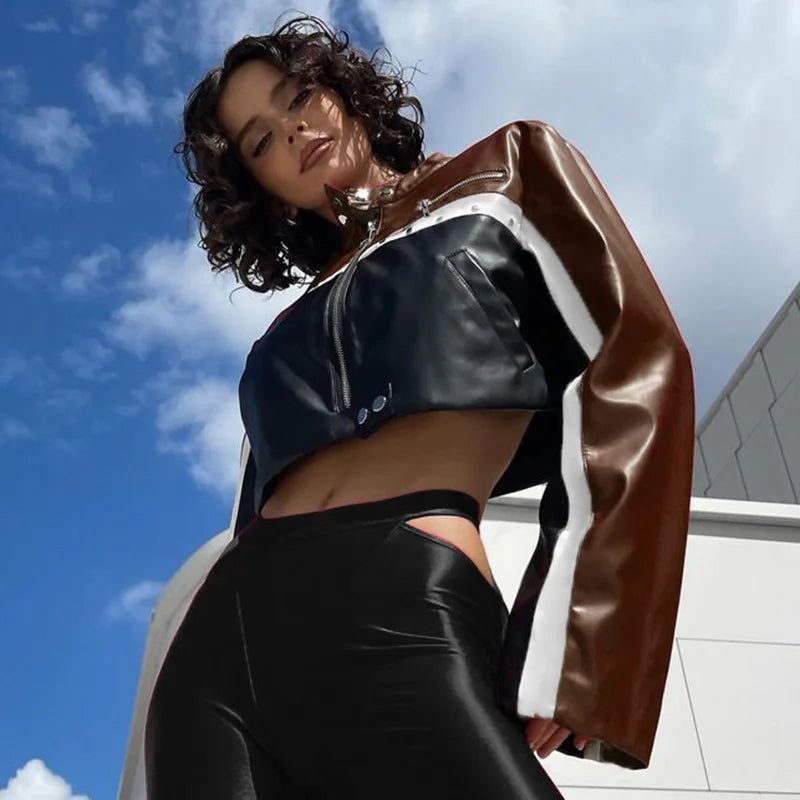 Koxinves Punk Motorcycle Style Women'S Coat Spring Rivet