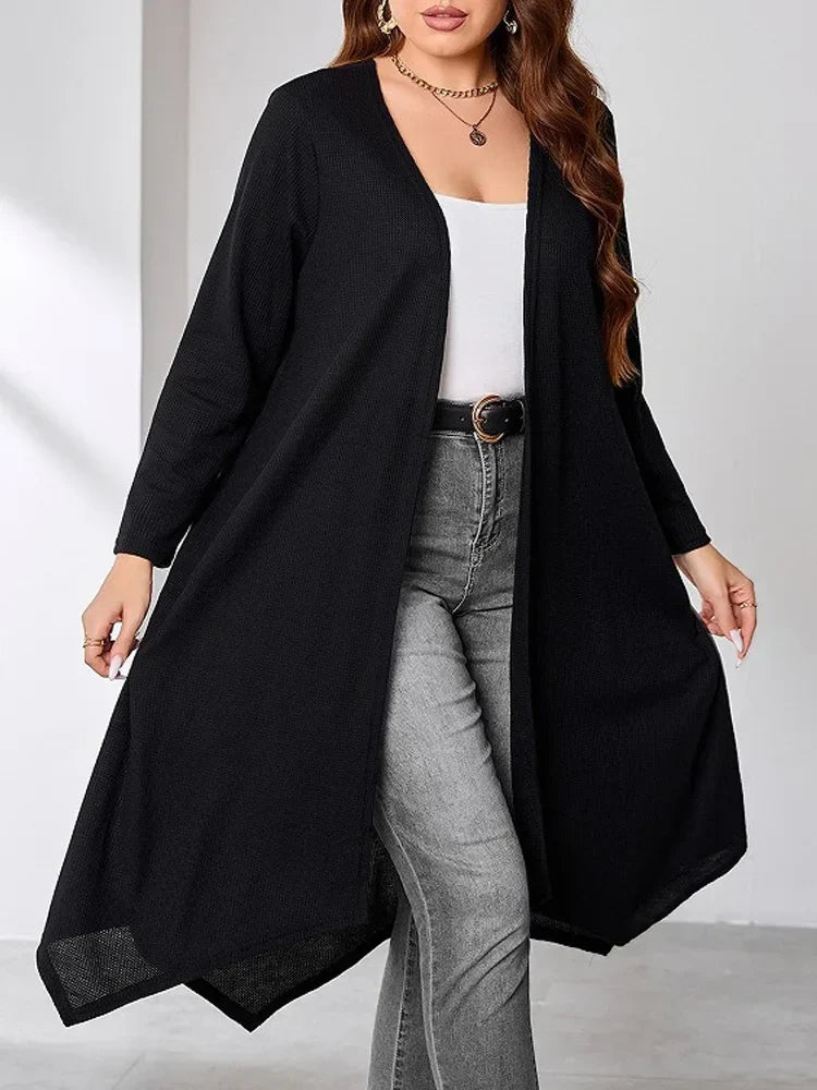 Gibsie Plus Black Casual Long Cardigan Women Spring