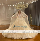 Ns4667 Champagne Color Full Lace Wedding Gown With