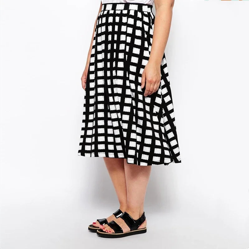 Black And White Plaid A-Line Skirt High Elastic