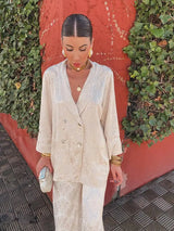 Vintage Print Blazer Pants Suits For Women Double