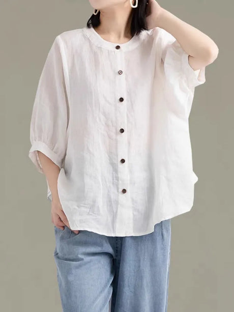 Cotton Linen Blouses Female Long Sleeve Shirts Autumn