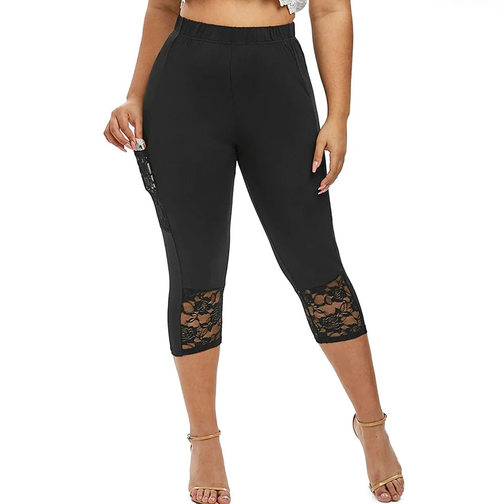 Womens Lace Leggings / Cropped Pants Trim Stretchy