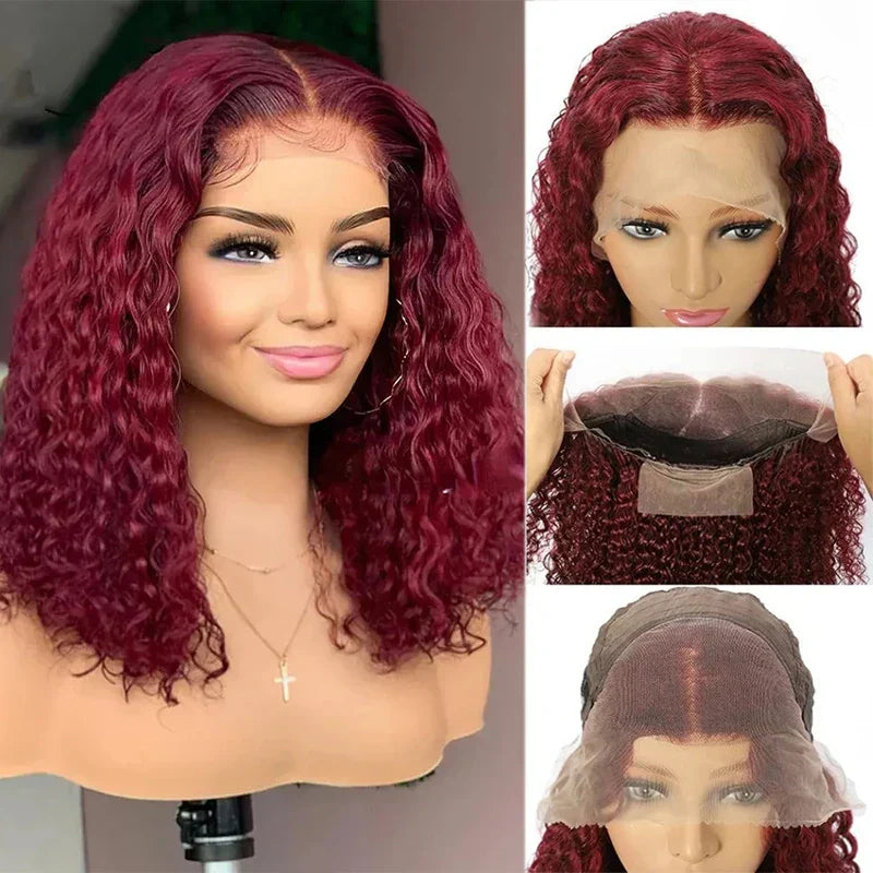 Burgundy Deep Wave Red Water Bob Wigs