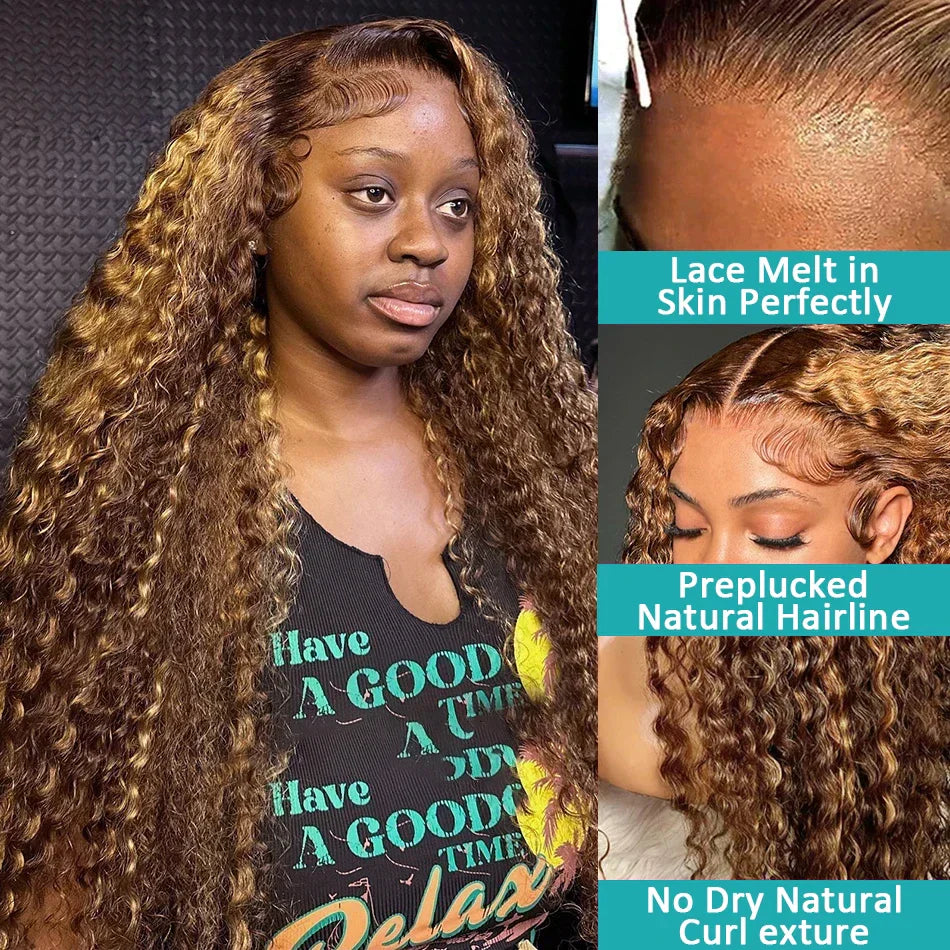 Density Highlight Honey Brown Curly Hd Lace Front