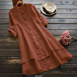 Women' Autumn O-Neck Cotton Linen Baggy T-Shirt Tops