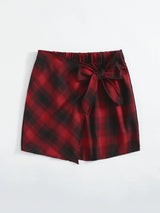 Plus Elastic Waist Summer Spring Casual Bandage Plaid