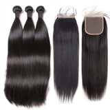 Bone Straight Bundles With Closure Brazilian Hair Weave