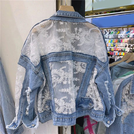 Chaquetas Mujer Summer Streetwear Embroidery Lace Patchwork Sexy