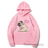 Kawaii Cartoon Pug Dog Print Hooded Sweatshirt Women