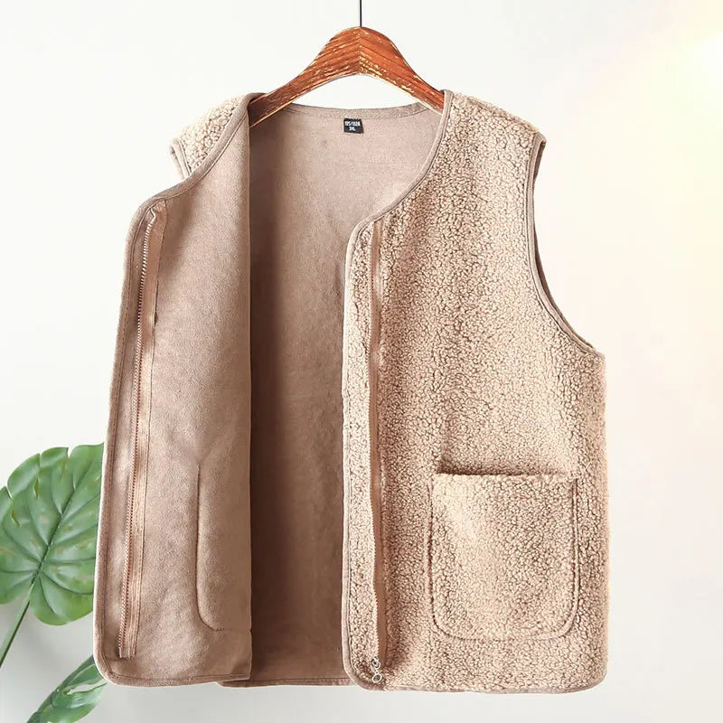 Womens Fleece Jacket Autumn Casual Clothing Senior Sleeveless