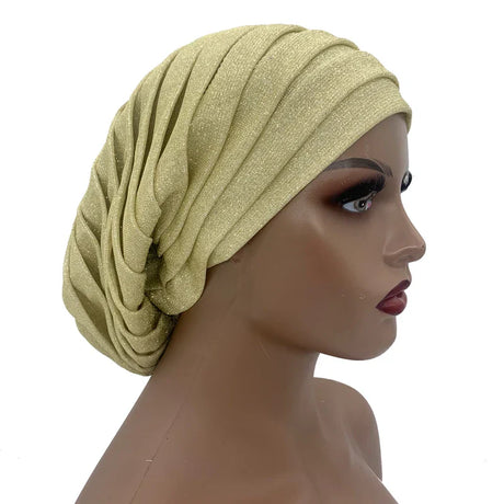 Glitter Pleated African Turban Cap Women' Head Wraps