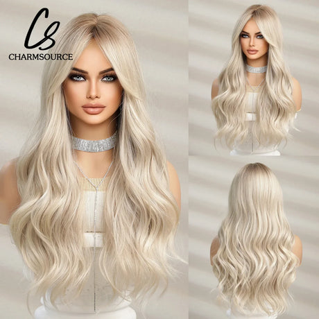 Charmsource Blonde Wavy Wig With Bangs Party Dresses