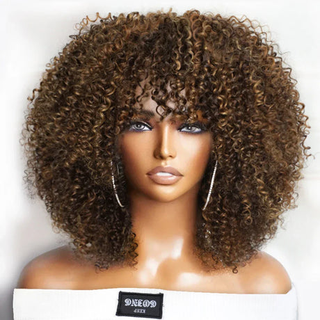 Short Curly Afro Wigs With Bangs For Black