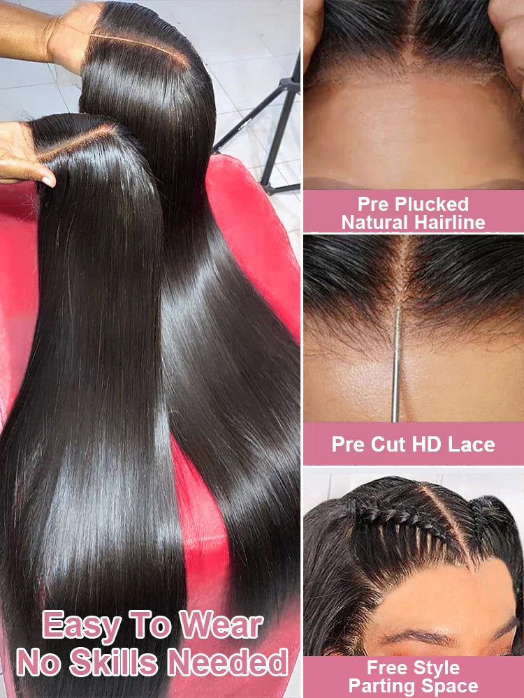 Pre Cut No Glue Straight Glueless Wig Human