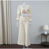 Women Elegant D Flower High Waist Wide Leg