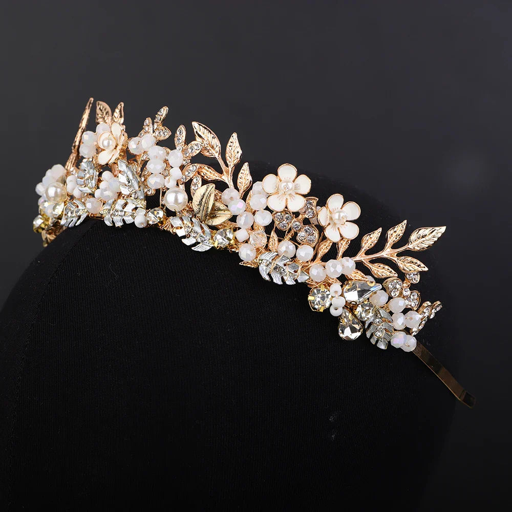 Handmade Bride Hair Accessories Gold Bridal Flower Crown