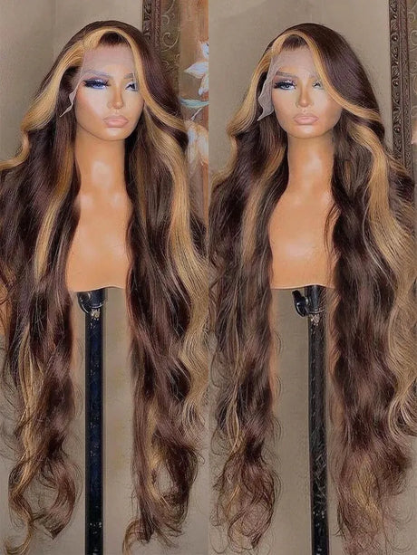 Highlight Wig Human Hair Brazilian Brown Colored 13X4