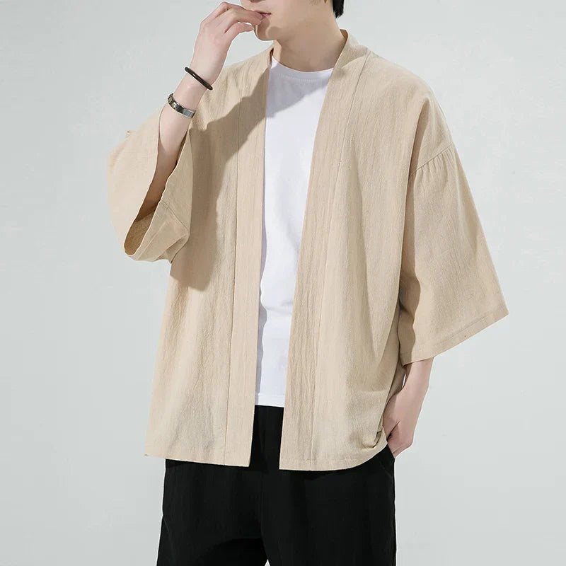 Men' Japanese Kimono Cardigan Loose Cotton Linen /