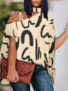 Elegant Top, Women' Plus Graffiti Print Asymmetrical Shoulder