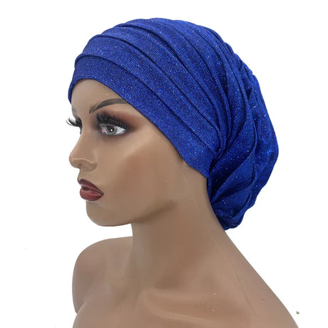 Glitter Pleated African Turban Cap Women' Head Wraps