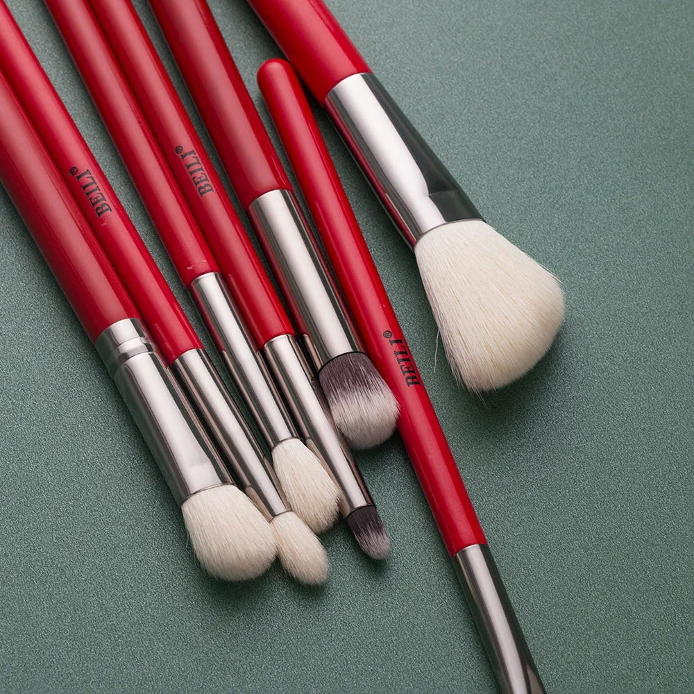 Beili Red Eye Makeup Brushes Professional Natural