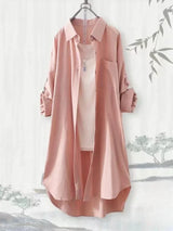Loose Breathable Blouses Midi Shirt Korean Casual Autumn